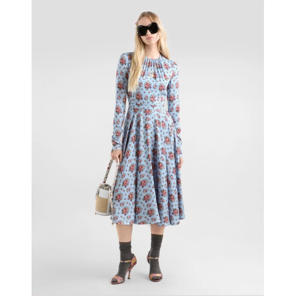 Dolce & Gabbana Small flower bouquets-print long charmeuse dress, view 2