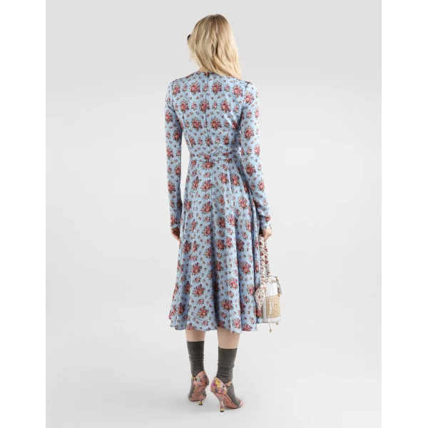 Dolce & Gabbana Small flower bouquets-print long charmeuse dress, view 3