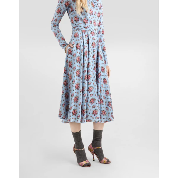 Dolce & Gabbana Small flower bouquets-print long charmeuse dress, view 4