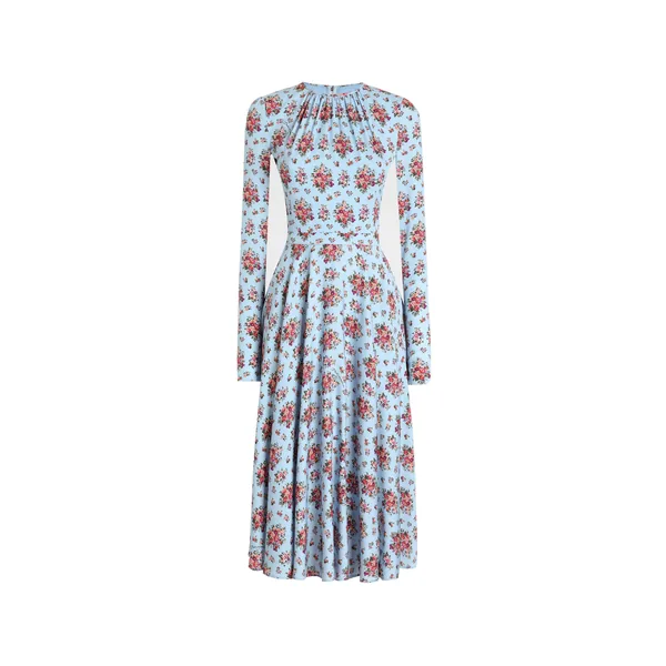 Dolce & Gabbana Small flower bouquets-print long charmeuse dress