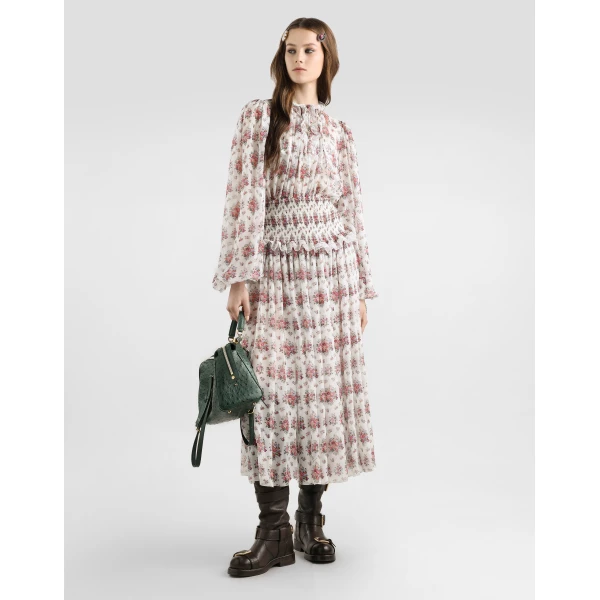 Dolce & Gabbana Small flower bouquets-print long chiffon dress, view 2