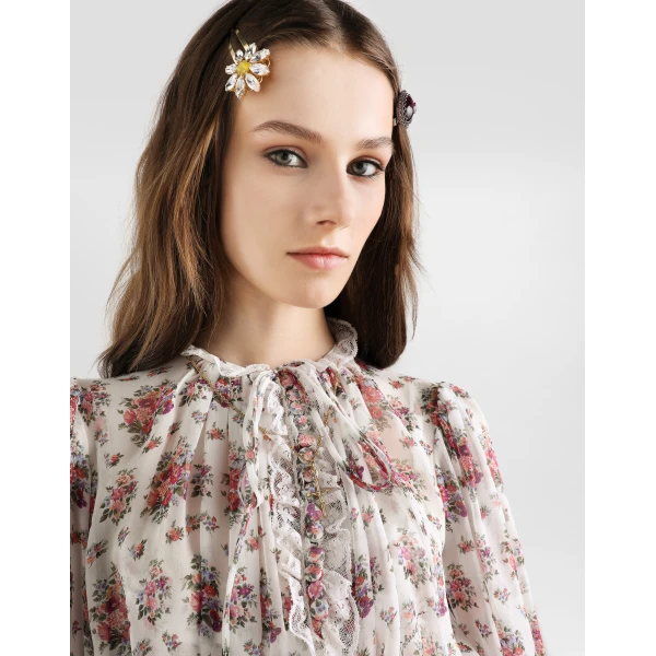 Dolce & Gabbana Small flower bouquets-print long chiffon dress, view 4