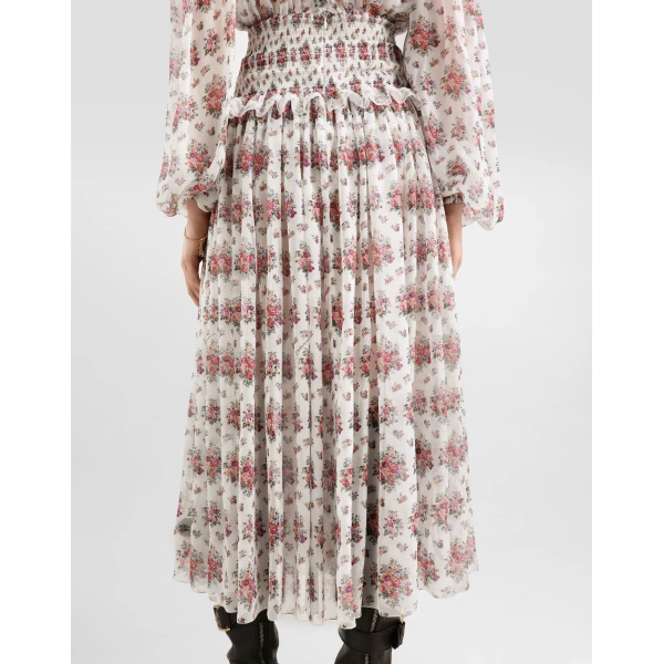 Dolce & Gabbana Small flower bouquets-print long chiffon dress, view 5