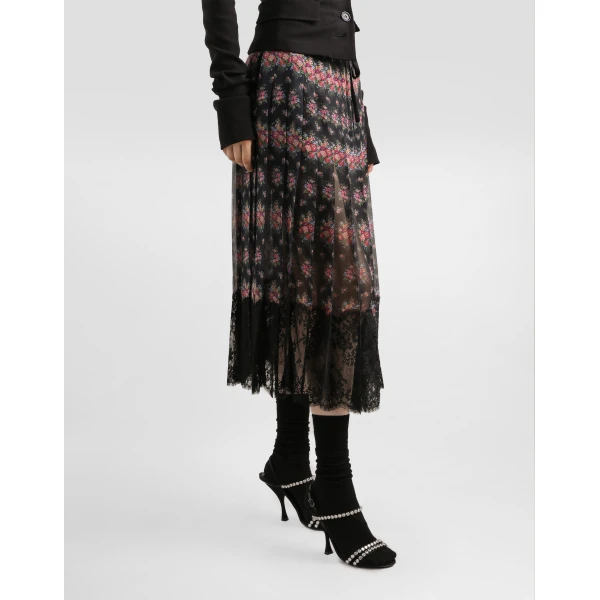 Dolce & Gabbana Small flower bouquets-print pleated chiffon skirt, view 4