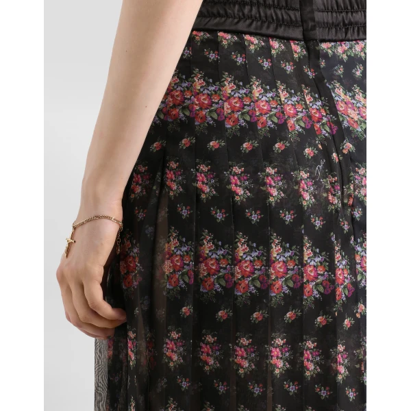 Dolce & Gabbana Small flower bouquets-print pleated chiffon skirt, view 5