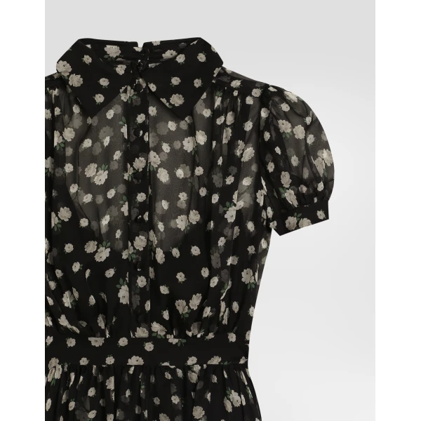 Dolce & Gabbana Small rose and polka dot-print chiffon dress, view 4