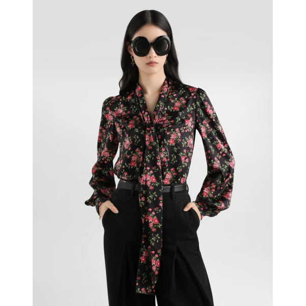 Dolce & Gabbana Small rose bouquet-print satin shirt, view 4