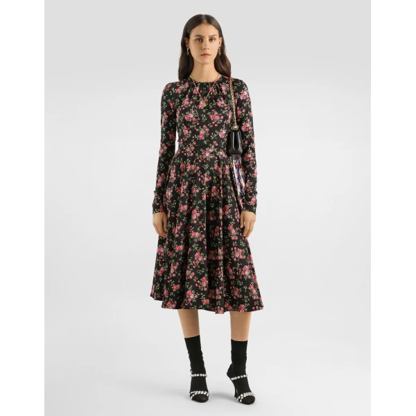 Dolce & Gabbana Small rose bouquets-print charmeuse dress, view 2