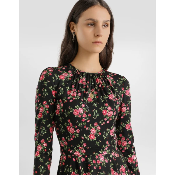 Dolce & Gabbana Small rose bouquets-print charmeuse dress, view 4