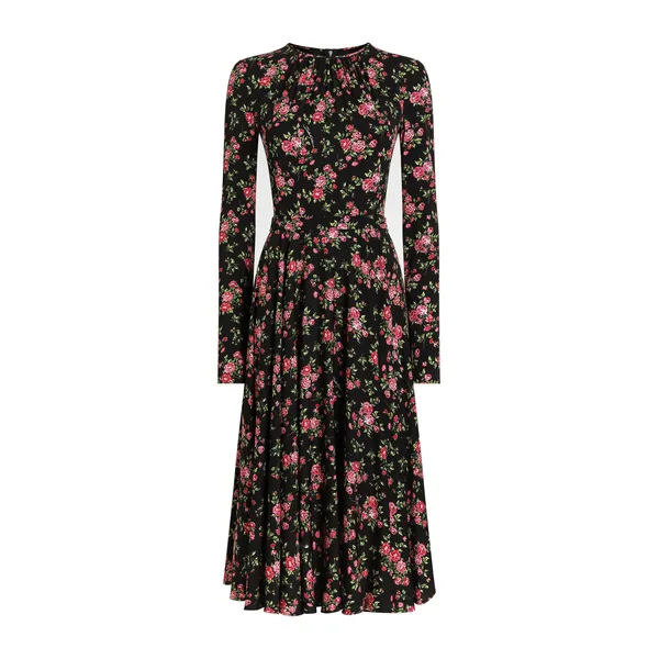 Dolce & Gabbana Small rose bouquets-print charmeuse dress