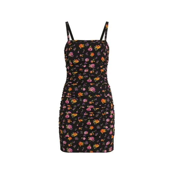 Dolce & Gabbana Small rose bouquets-print draped charmeuse dress
