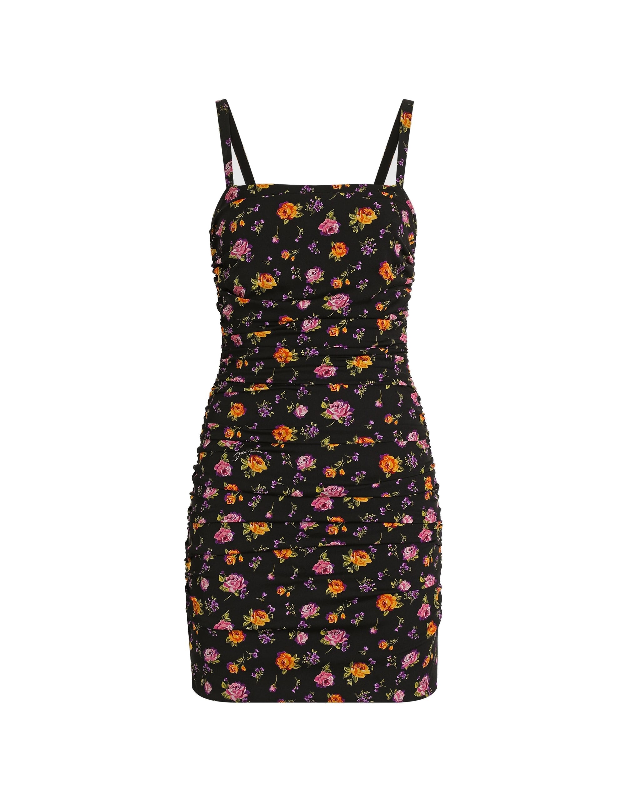Dolce & Gabbana Small rose bouquets-print draped charmeuse dress