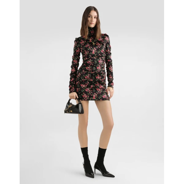 Dolce & Gabbana Small rose bouquets-print long satin dress, view 2
