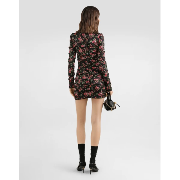 Dolce & Gabbana Small rose bouquets-print long satin dress, view 3