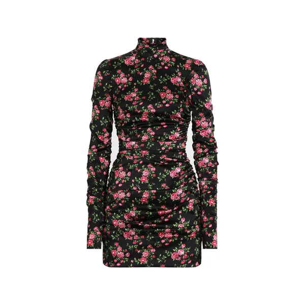 Dolce & Gabbana Small rose bouquets-print long satin dress