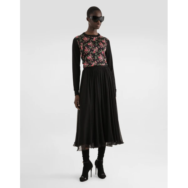 Dolce & Gabbana Small rose bouquets-print silk and satin pullover Knit, view 2