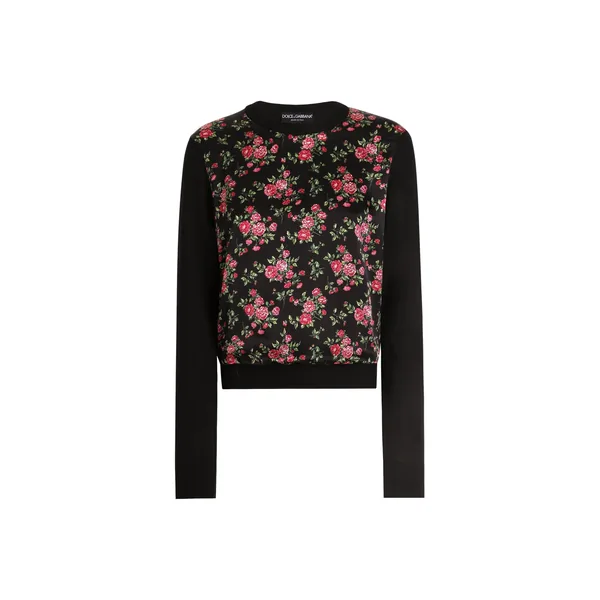 Dolce & Gabbana Small rose bouquets-print silk and satin pullover Knit