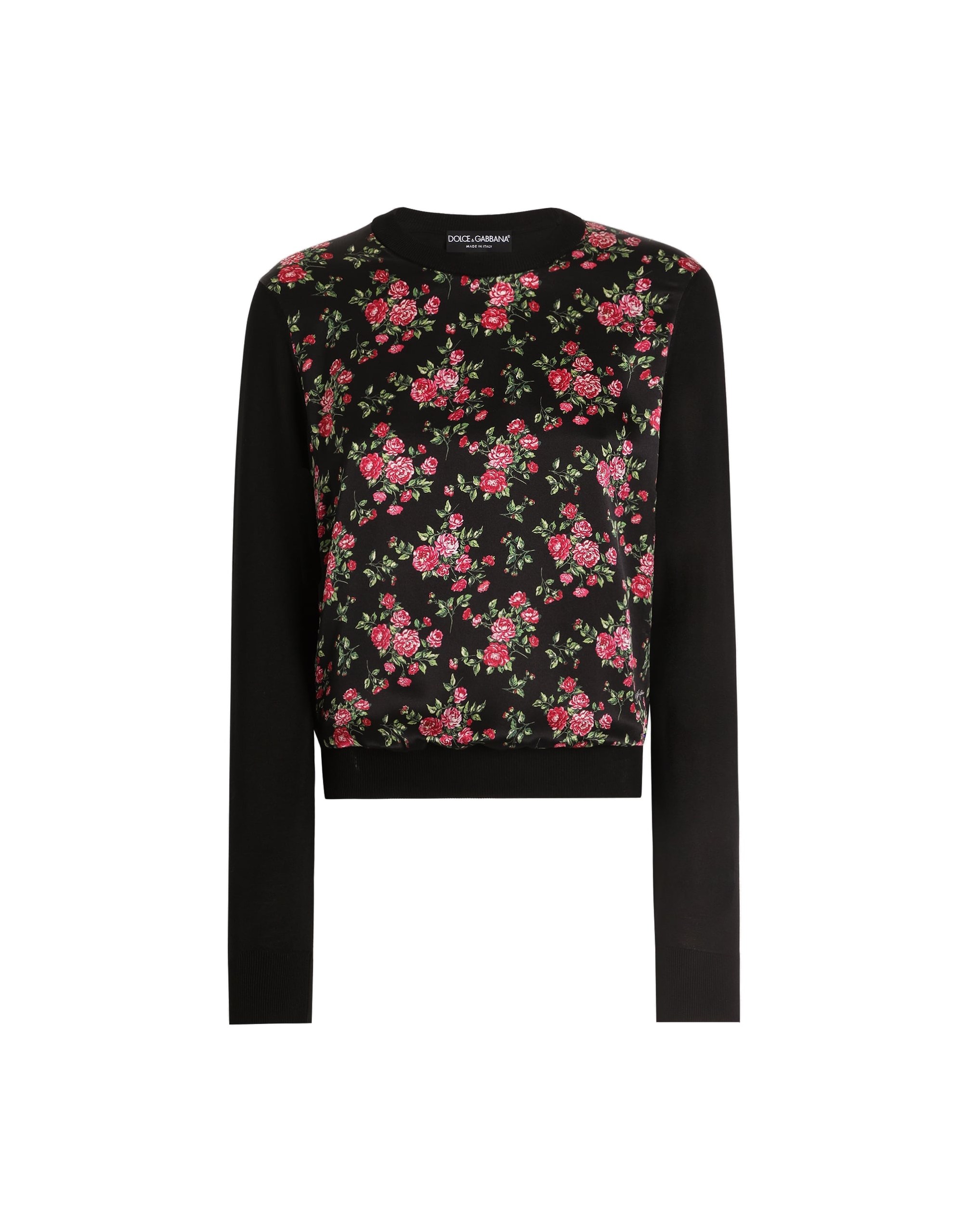 Dolce & Gabbana Small rose bouquets-print silk and satin pullover