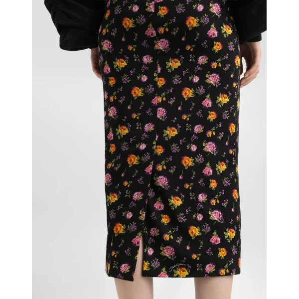 Dolce & Gabbana Small rose bouquets-print straight charmeuse skirt, view 5