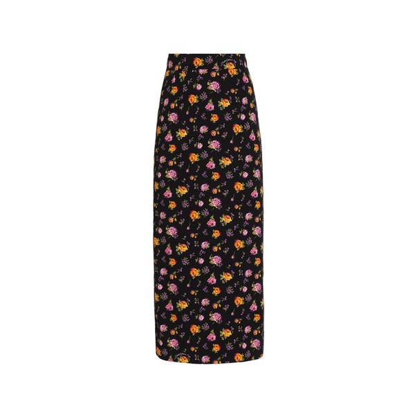 Dolce & Gabbana Small rose bouquets-print straight charmeuse skirt