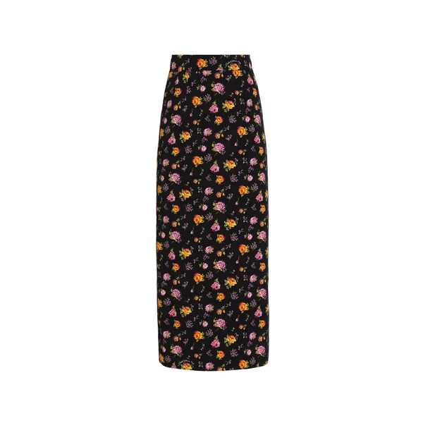Dolce & Gabbana Small rose bouquets-print straight charmeuse skirt