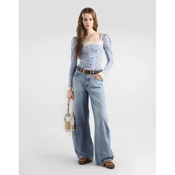 Dolce & Gabbana Small rose-print charmeuse top, view 2