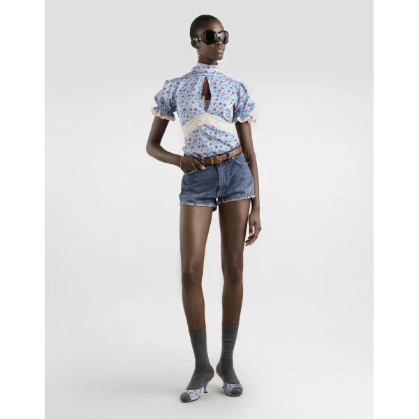 Dolce & Gabbana Small rose-print charmeuse top, view 2