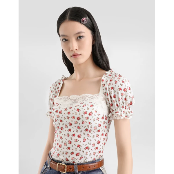 Dolce & Gabbana Small rose-print charmeuse top, view 4