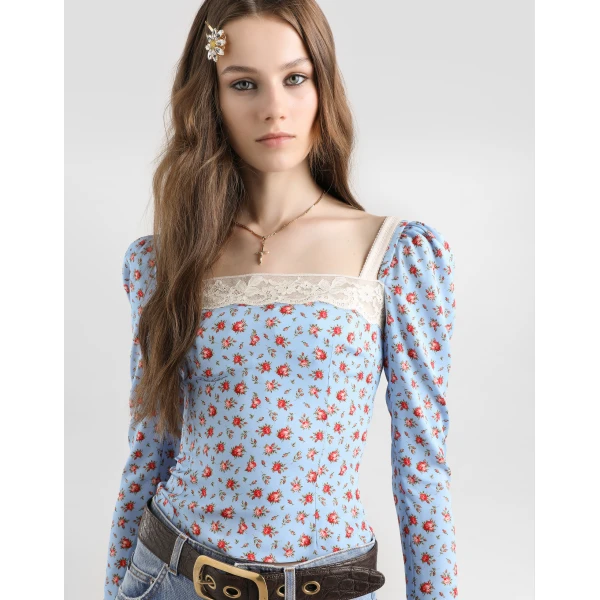 Dolce & Gabbana Small rose-print charmeuse top, view 4
