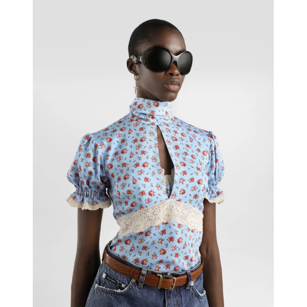 Dolce & Gabbana Small rose-print charmeuse top, view 4