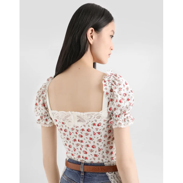 Dolce & Gabbana Small rose-print charmeuse top, view 5