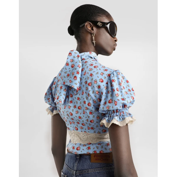 Dolce & Gabbana Small rose-print charmeuse top, view 5