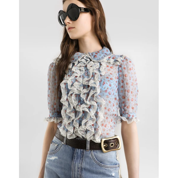 Dolce & Gabbana Small rose-print chiffon shirt, view 4