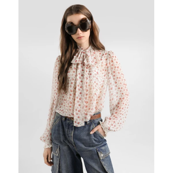 Dolce & Gabbana Small rose-print chiffon top, view 4