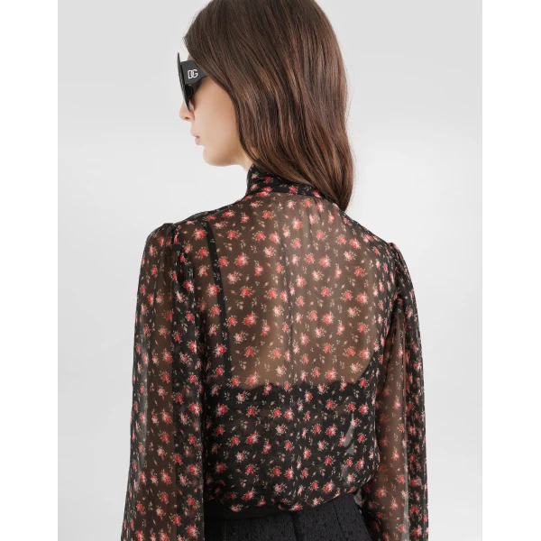 Dolce & Gabbana Small rose-print chiffon top, view 5