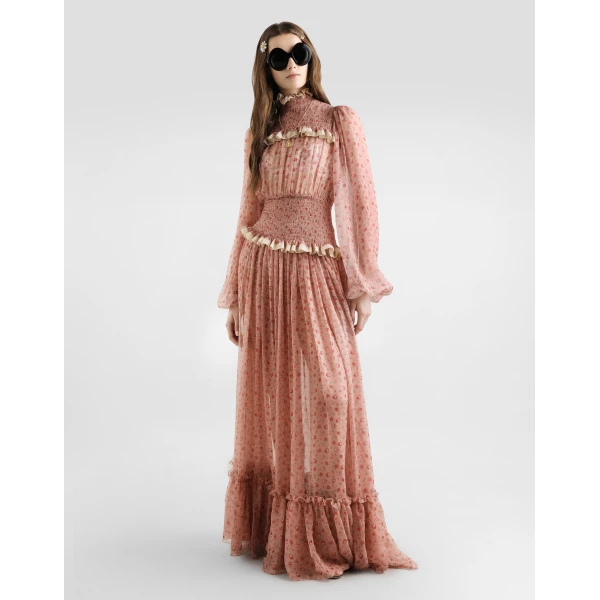 Dolce & Gabbana Small rose-print long chiffon dress, view 2