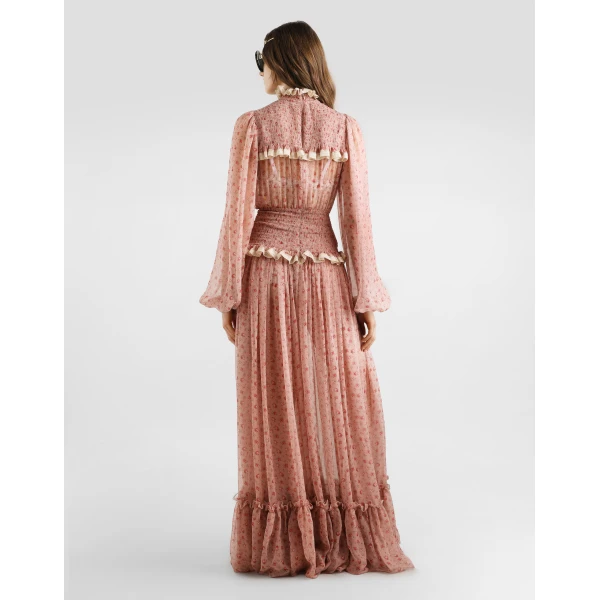 Dolce & Gabbana Small rose-print long chiffon dress, view 3