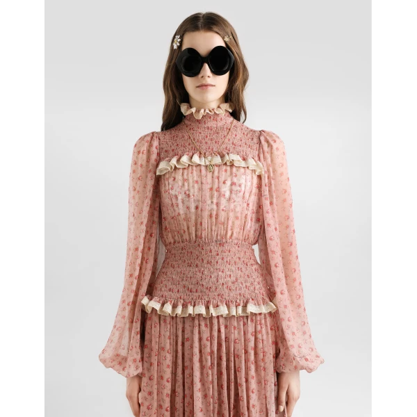 Dolce & Gabbana Small rose-print long chiffon dress, view 4
