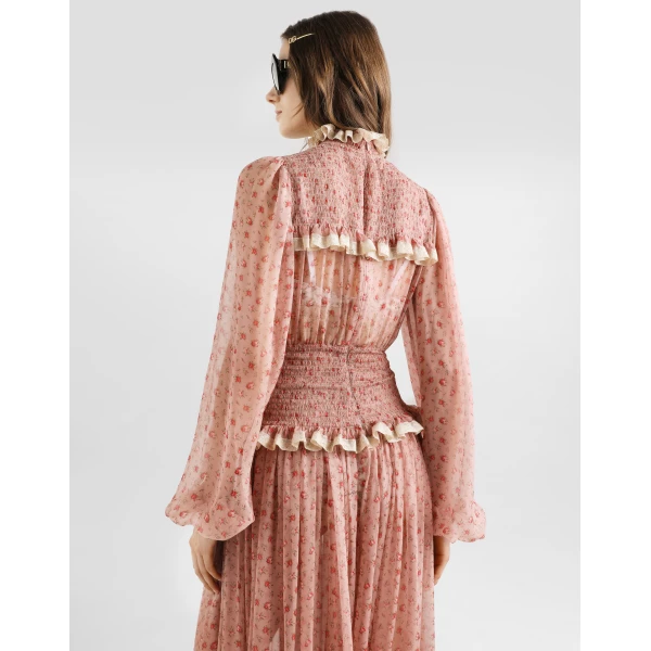 Dolce & Gabbana Small rose-print long chiffon dress, view 5