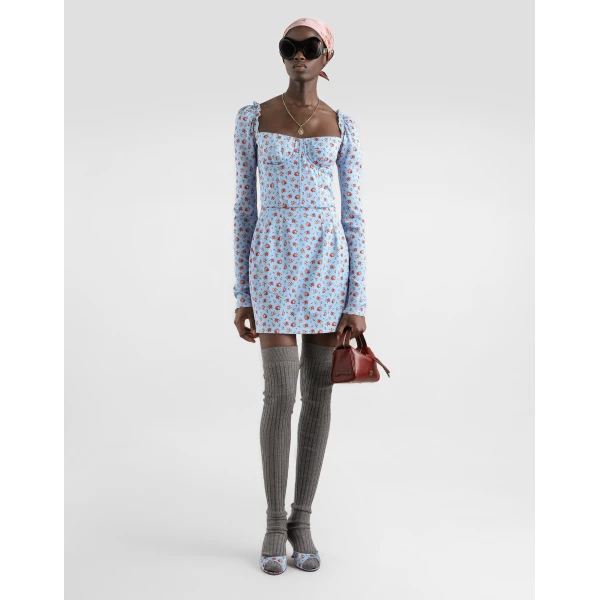 Dolce & Gabbana Small rose-print short charmeuse dress, view 2