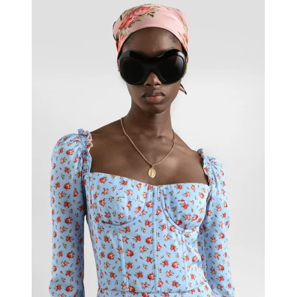 Dolce & Gabbana Small rose-print short charmeuse dress, view 4