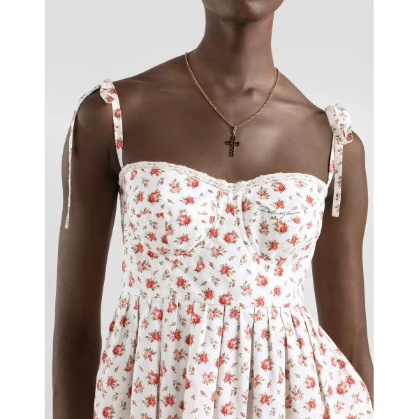 Dolce & Gabbana Small rose-print short poplin dress, view 4