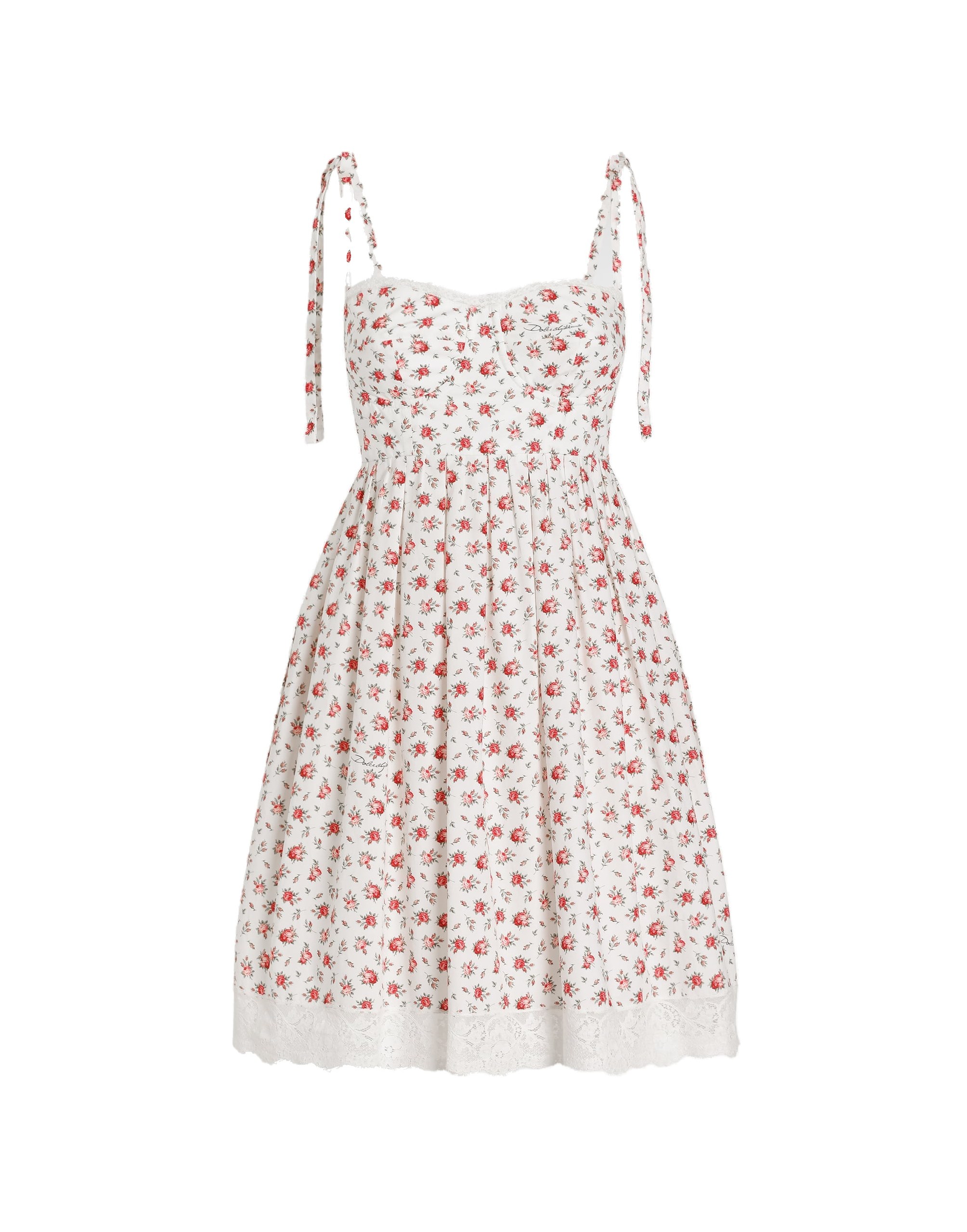 Dolce & Gabbana Small rose-print short poplin dress