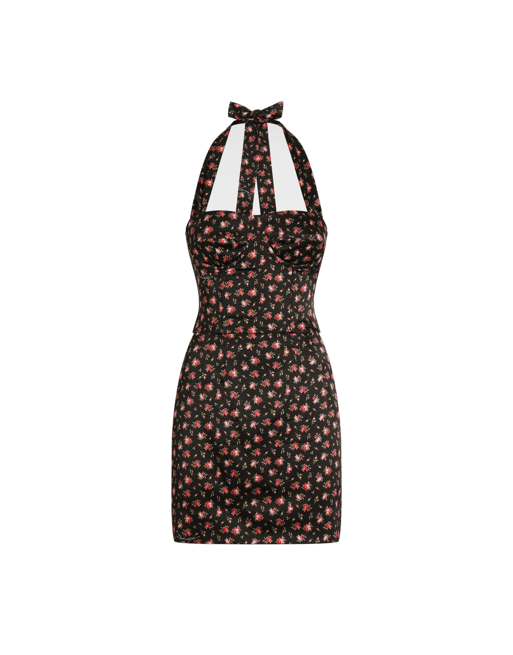 Dolce & Gabbana Small rose-print short satin dress