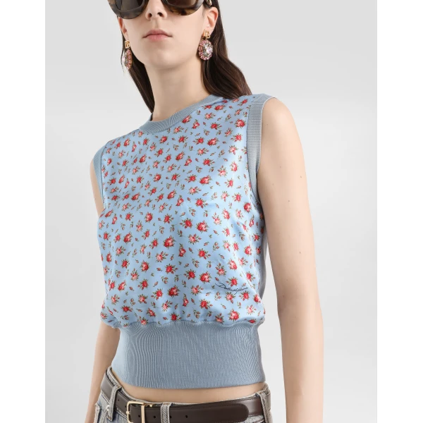 Dolce & Gabbana Small rose-print silk tank top, view 4