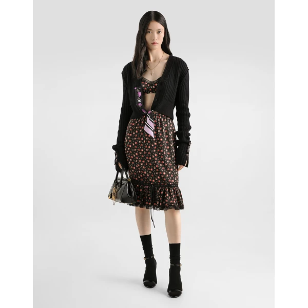 Dolce & Gabbana Small rose-print skirt with flounce, view 2