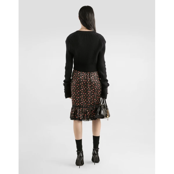 Dolce & Gabbana Small rose-print skirt with flounce, view 3