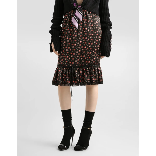 Dolce & Gabbana Small rose-print skirt with flounce, view 4