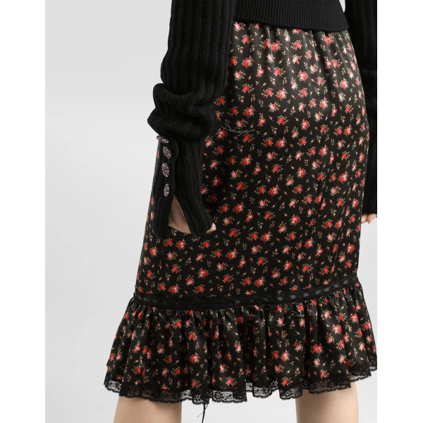 Dolce & Gabbana Small rose-print skirt with flounce, view 5