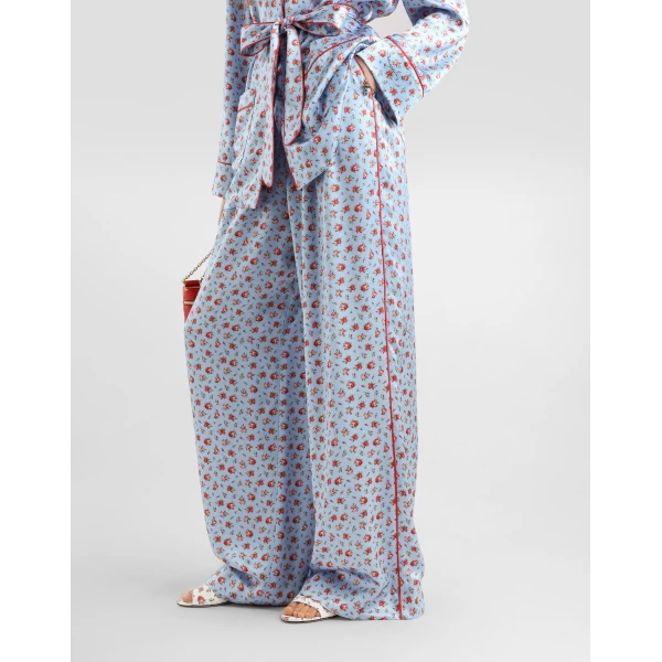 Dolce & Gabbana Small rose-print wide silk trousers, view 4